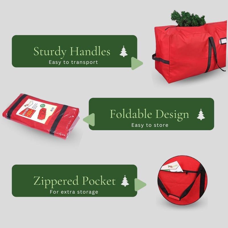 Primode Heavy Duty Christmas Tree Storage Bag | Fits Up to 9 Ft. Tall Disassembled Tree | 25" Height X 20" Wide X 65" Long | Durable 600D Oxford Material | Heavy Duty Xmas Storage Container (Red) - Image 4
